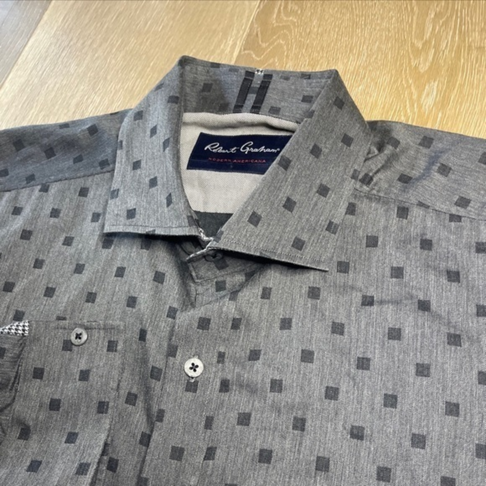 Robert Graham Men’s L Black Geometric Tailored Fit Long Sleeve Button Down Shirt